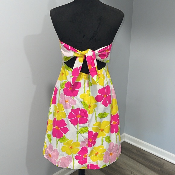 Lilly Pulitzer vintage Strapless A-Line Dress Yellow Pink size 4 floral pattern - Picture 5 of 16